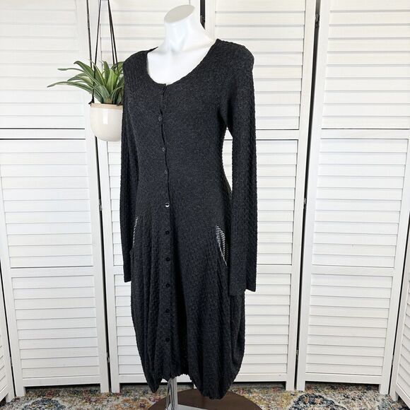 Alembika Gray Waffle Knit Cocoon Dress Button Front‎ Lagenlook Size 3, US 10-12 - Picture 1 of 10